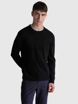 Benetton, Black Sweater In Pure Merino Wool, Size: XS, Black, Men United Colors of Benetton