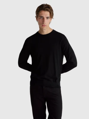 Benetton, Black Sweater In Pure Merino Wool, Size: XS, Black, Men United Colors of Benetton