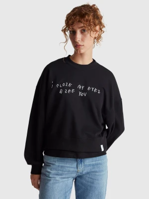 Benetton, Black Sweatshirt With Coco Capitán Embroidery, Size: XS, Black, Women United Colors of Benetton