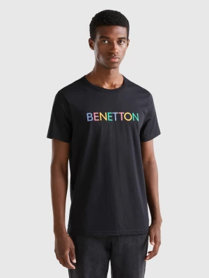 Benetton, Black T-shirt In Organic Cotton With Logo Print, size S, Black, Men United Colors of Benetton