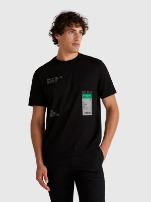 Benetton, Black T-shirt With Graphic, size XS, Black, Men United Colors of Benetton