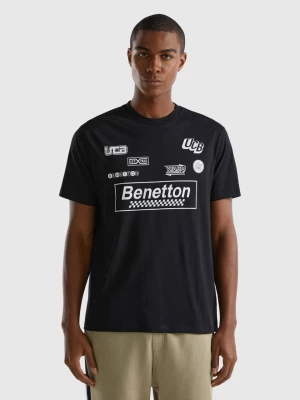 Benetton, Black T-shirt With Logo Prints, size L, Black, Men United Colors of Benetton