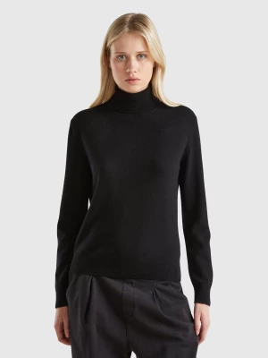 Benetton, Black Turtleneck In Pure Cashmere, size L, Black, Women United Colors of Benetton