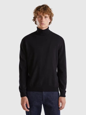 Benetton, Black Turtleneck In Pure Merino Wool, size L, Black, Men United Colors of Benetton