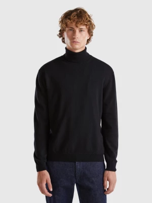 Benetton, Black Turtleneck In Pure Merino Wool, size M, Black, Men United Colors of Benetton