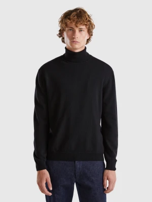 Benetton, Black Turtleneck In Pure Merino Wool, Size: XS, Black, Men United Colors of Benetton