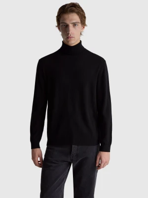 Benetton, Black Turtleneck In Pure Merino Wool, Size: XS, Black, Men United Colors of Benetton