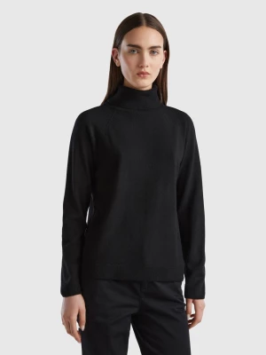 Benetton, Black Turtleneck Sweater In Cashmere And Wool Blend, size L, Black, Women United Colors of Benetton