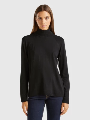 Benetton, Black Turtleneck Sweater In Cashmere And Wool Blend, size L, Black, Women United Colors of Benetton