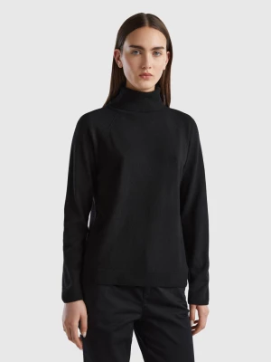 Benetton, Black Turtleneck Sweater In Cashmere And Wool Blend, size M, Black, Women United Colors of Benetton
