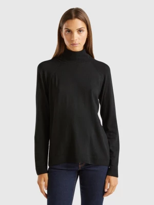 Benetton, Black Turtleneck Sweater In Cashmere And Wool Blend, size M, Black, Women United Colors of Benetton