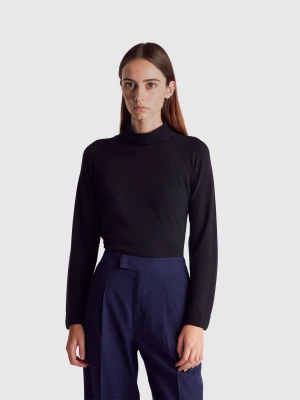 Benetton, Black Turtleneck Sweater In Cashmere And Wool Blend, Size: XXS, Black, Women United Colors of Benetton
