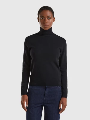 Benetton, Black Turtleneck Sweater In Pure Merino Wool, size L, Black, Women United Colors of Benetton