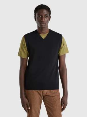 Benetton, Black Vest In Pure Merino Wool, Size: XS, Black, Men United Colors of Benetton