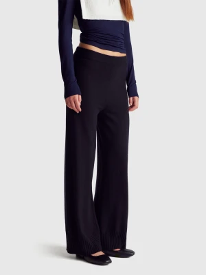Benetton, Black Wide Leg Trousers In Cashmere And Wool Blend, Size: XXS, Black, Women United Colors of Benetton