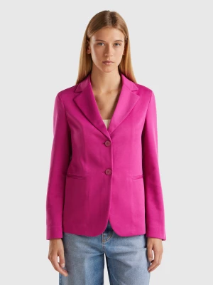 Benetton, Blazer In Cotton Blend, size , Cyclamen, Women United Colors of Benetton