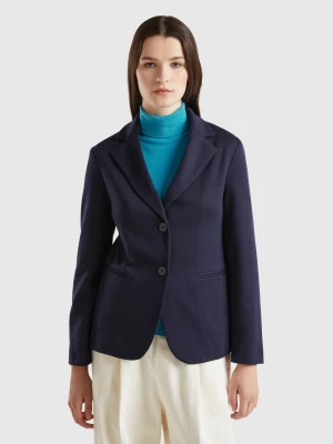 Benetton, Blazer In Cotton Blend, size , Dark Blue, Women United Colors of Benetton