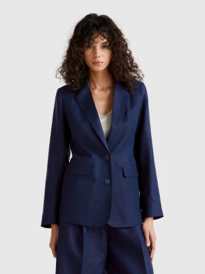 Benetton, Blazer In Linen Blend, size , Dark Blue, Women United Colors of Benetton