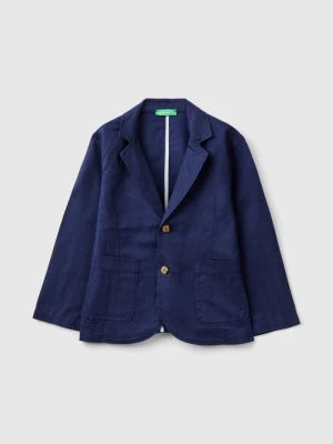 Benetton, Blazer In Linen Blend, size L, Dark Blue, Kids United Colors of Benetton