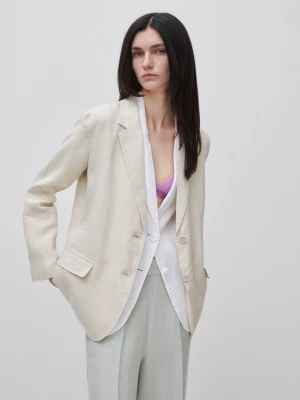 Benetton, Blazer In Pure Linen, Beige, Women United Colors Of Benetton