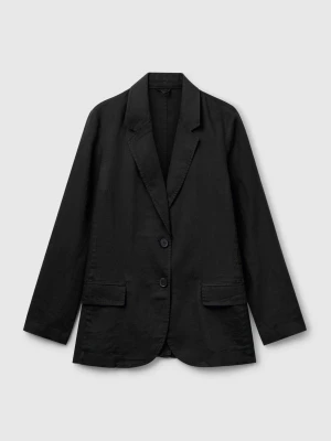 Benetton, Blazer In Pure Linen, Black, Women United Colors of Benetton