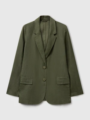 Benetton, Blazer In Pure Linen, Military Green, Women United Colors of Benetton