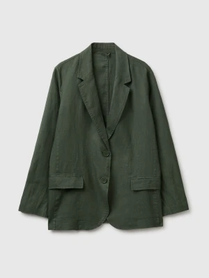 Benetton, Blazer In Pure Linen, Military Green, Women United Colors of Benetton