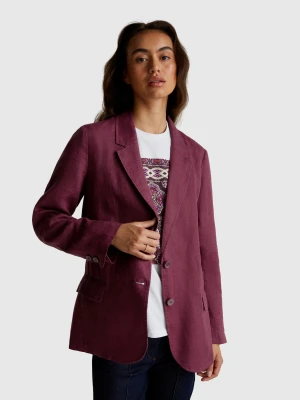 Benetton, Blazer In Pure Linen, Plum, Women United Colors of Benetton