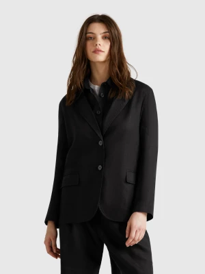 Benetton, Blazer In Pure Linen, size , Black, Women United Colors of Benetton