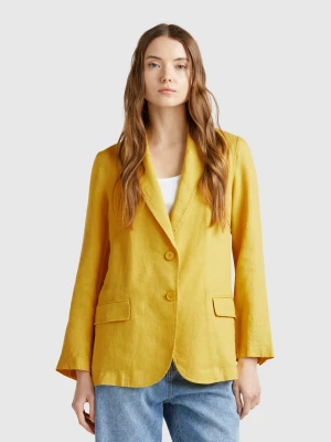 Benetton, Blazer In Pure Linen, size , Mustard, Women United Colors of Benetton