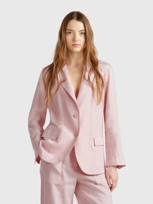 Benetton, Blazer In Pure Linen, size , Soft Pink, Women United Colors of Benetton