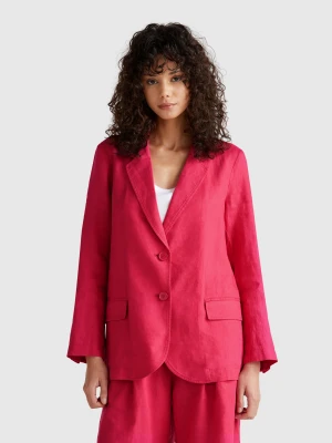 Benetton, Blazer In Pure Linen, size , Strawberry, Women United Colors of Benetton