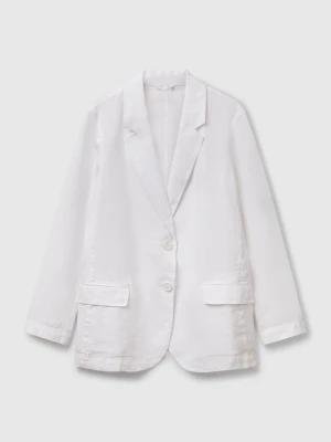 Benetton, Blazer In Pure Linen, White, Women United Colors of Benetton