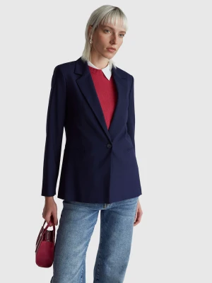 Benetton, Blazer In Stretch Viscose Blend, Dark Blue, Women United Colors of Benetton