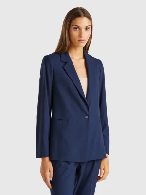 Benetton, Blazer In Stretch Viscose Blend, size , Dark Blue, Women United Colors of Benetton