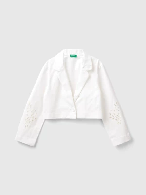 Benetton, Blazer With Embroidered Sleeves, size 2XL, White, Kids United Colors of Benetton
