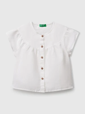 Benetton, Blouse In Linen Blend, size 116, White, Kids United Colors of Benetton