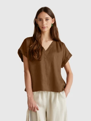 Benetton, Blouse In Pure Linen, size XXS, Brown, Women United Colors of Benetton
