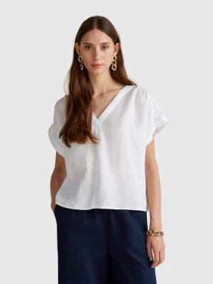 Benetton, Blouse In Pure Linen, size XXS, White, Women United Colors of Benetton
