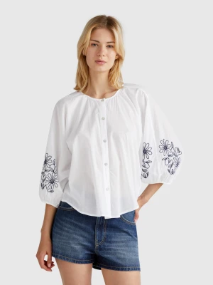Benetton, Blouse With Floral Embroidery, size XXS, White, Women United Colors of Benetton