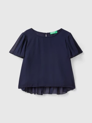 Benetton, Blouse With Pleated Details, size 2XL, Dark Blue, Kids United Colors of Benetton