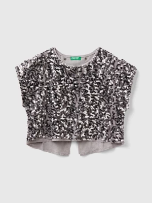 Benetton, Blouse With Sequins, size 2XL, Gray, Kids United Colors of Benetton