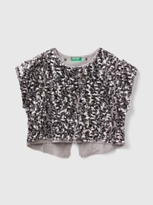 Benetton, Blouse With Sequins, size 3XL, Gray, Kids United Colors of Benetton