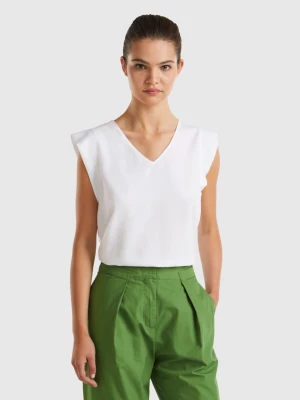 Benetton, Blouse With V-neck, size S, White, Women United Colors of Benetton