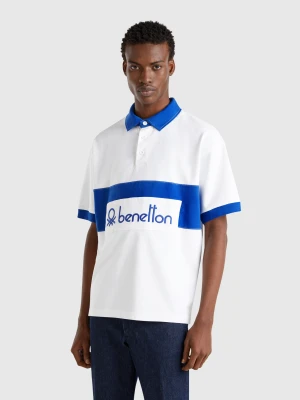 Benetton, Blue And White Rugby Polo, size S, Bright Blue, Men United Colors of Benetton