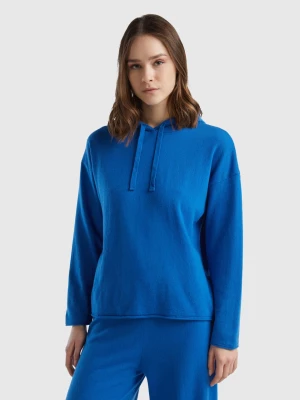 Benetton, Blue Cashmere Blend Sweater With Hood, size L, Blue, Women United Colors of Benetton