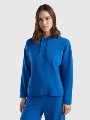 Benetton, Blue Cashmere Blend Sweater With Hood, size XL, Blue, Women United Colors of Benetton