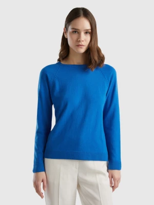 Benetton, Blue Crew Neck Sweater In Cashmere And Wool Blend, size L, Blue, Women United Colors of Benetton