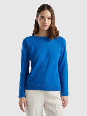 Benetton, Blue Crew Neck Sweater In Cashmere And Wool Blend, size M, Blue, Women United Colors of Benetton