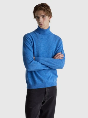 Benetton, Blue Mélange Turtleneck In Pure Merino Wool, Size: XS, Blue, Men United Colors of Benetton